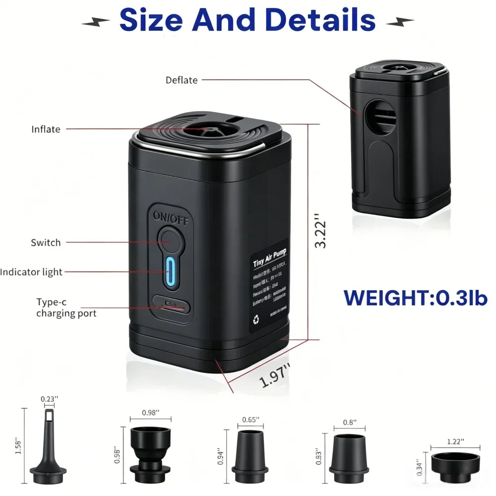Mini Portable Air Pump Wireless Electric Vacuum Pump to Inflate Deflate for Pool Floats, Air Bed, Vacuum Storage Bags