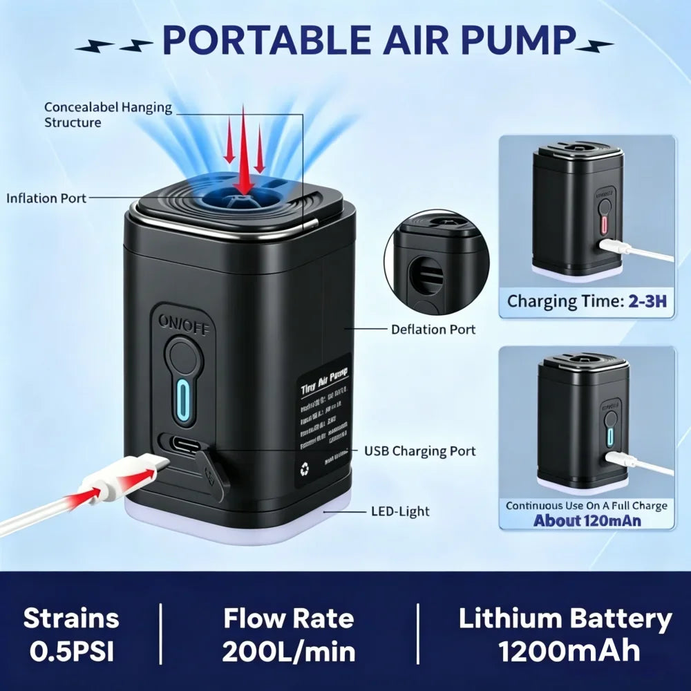 Mini Portable Air Pump Wireless Electric Vacuum Pump to Inflate Deflate for Pool Floats, Air Bed, Vacuum Storage Bags